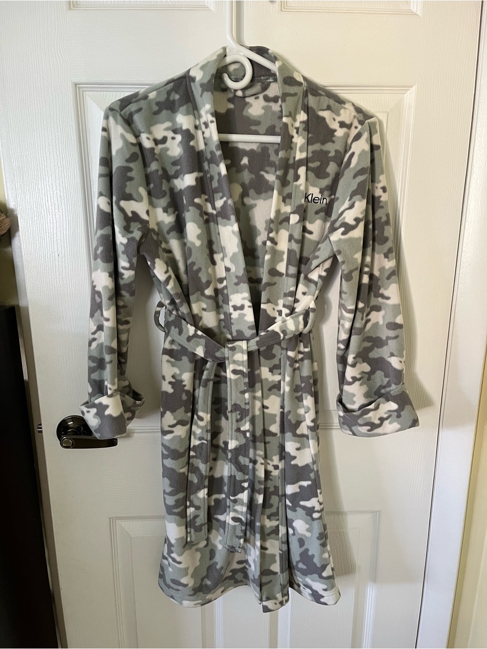 Calvin Klein Camo Fleece Robe - Gray & Cream